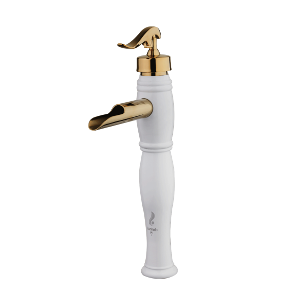 شیرآلات جزیره روشویی پایه بلند مدل لاندی سفید طلایی